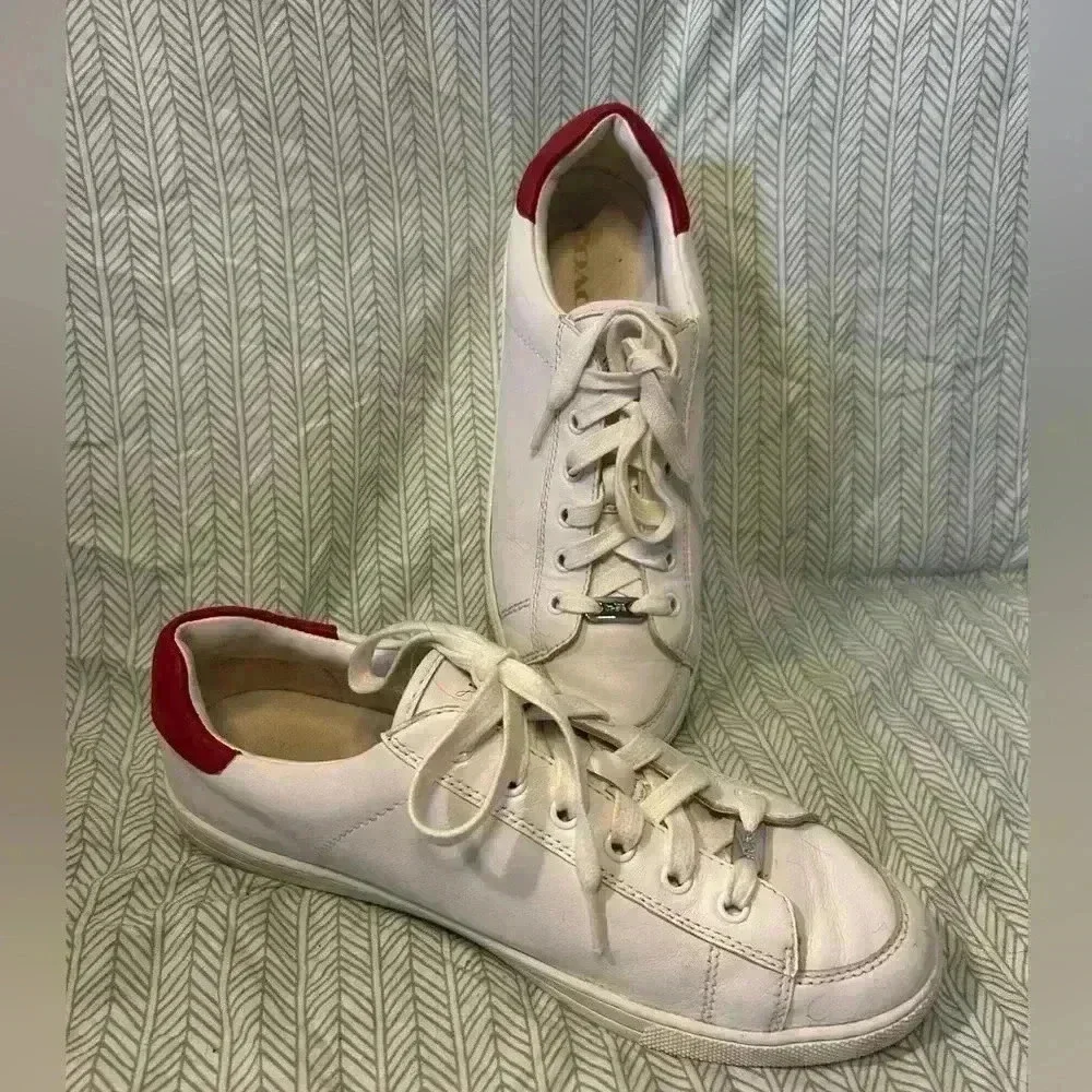 Coach Porter White & Red Leather Sneakers, Size 10
